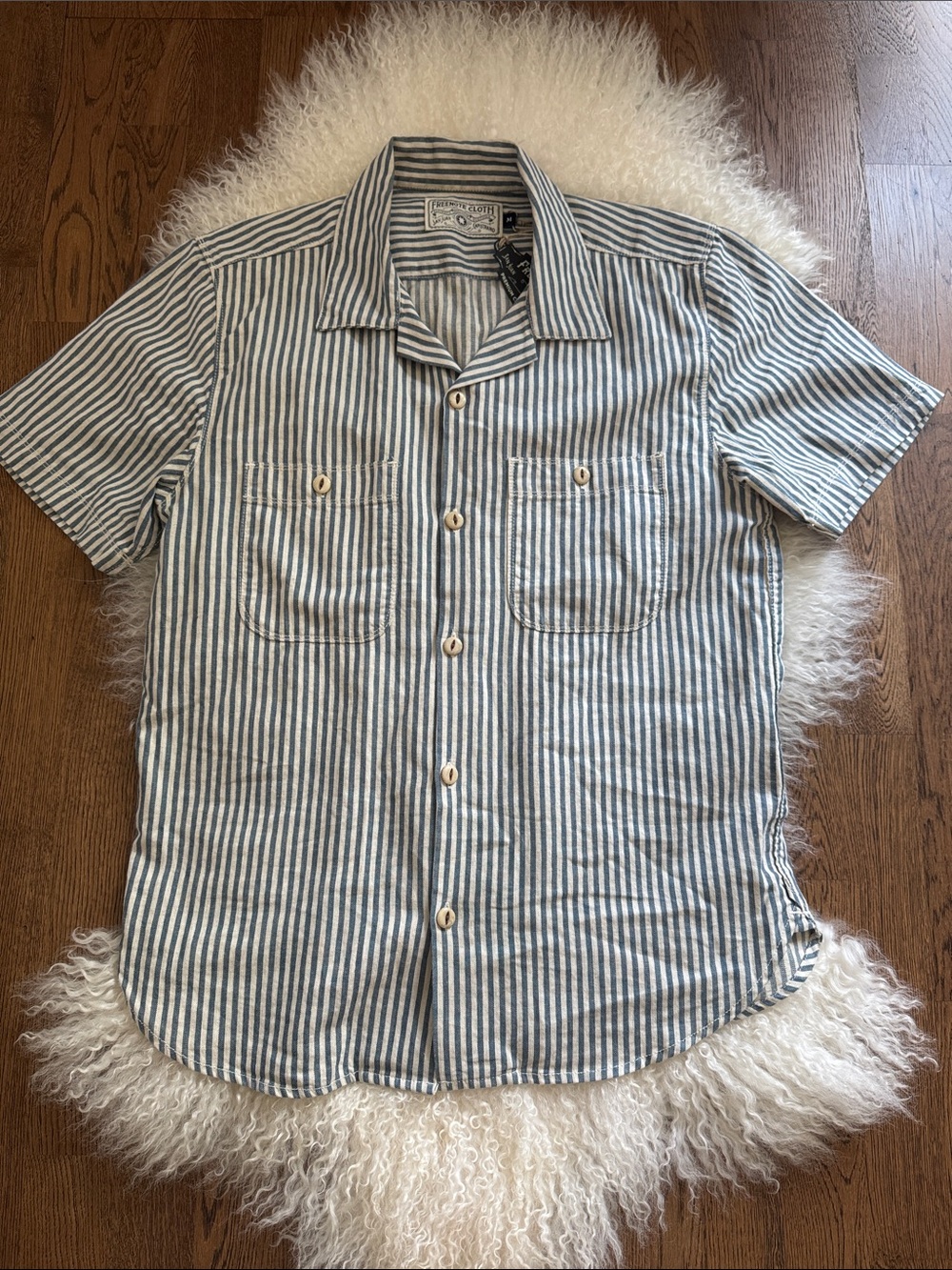 Casual Blue Stripe Short-Sleeve Button-Down Shirt by